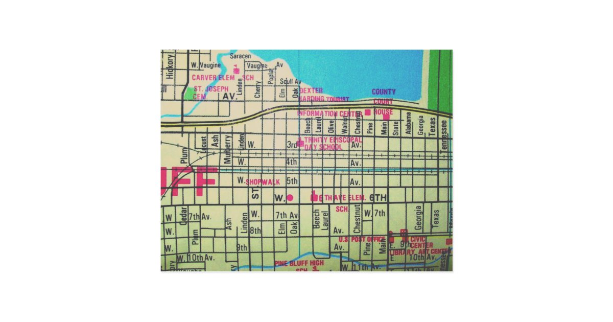 Pine Bluff, AR Vintage Map Postcard Zazzle.co.uk