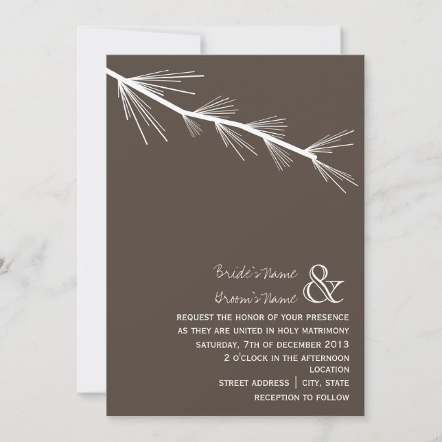 Pine Bough Brown Wedding Invitation (Front)