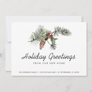 Pine Bough Christmas Berries Holiday Moving Announcement