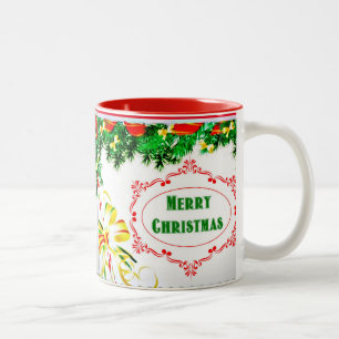 Pine Bough Merry Christmas Two-Tone Coffee Mug