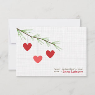 Pine Bough & Red Hearts Valentine's Day Card