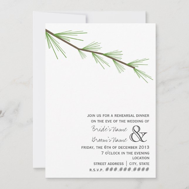 Pine Bough Rehearsal Dinner Invitation (Front)