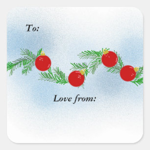 Pine Boughs and Red Decorations Square Sticker