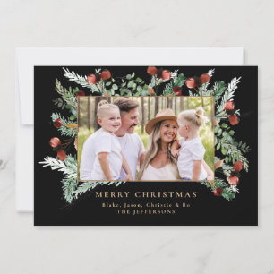 Pine Boughs & Berries Photo Black Christmas