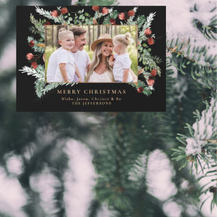 Pine Boughs & Berries Photo Black Christmas II