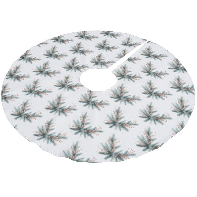 Pine Boughs Dusty Pink Stems Brushed Polyester Tree Skirt (Angled)