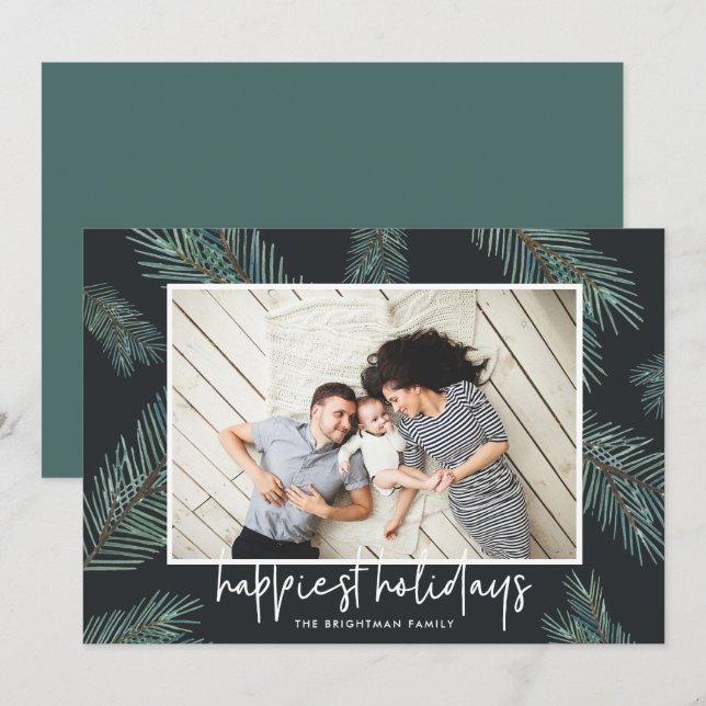 Pine Boughs | Happy Holidays Photo Holiday Card (Front/Back)