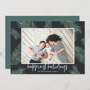 Pine Boughs Happy Holidays Photo Holiday Card