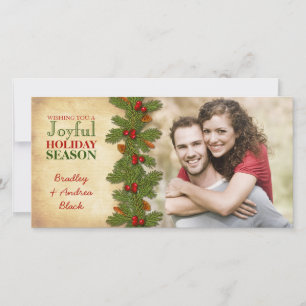 Pine Boughs Holly Berries Christmas Xmas Photocard Holiday Card