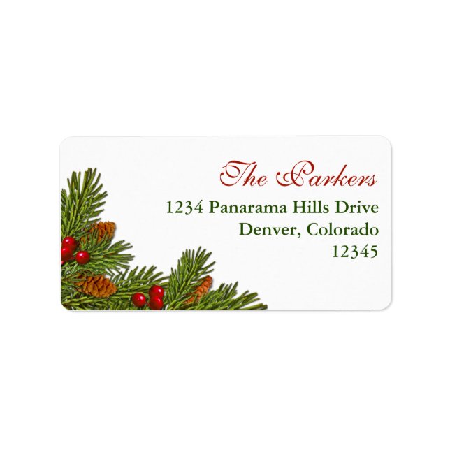 Pine Boughs Holly Berry Xmas Return Address Label (Front)