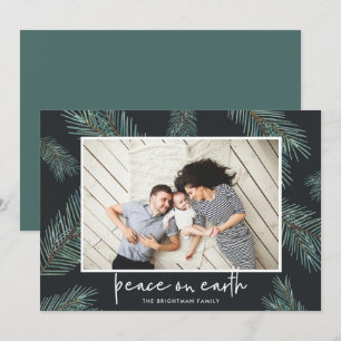 Pine Boughs Peace On Earth Photo Holiday Card