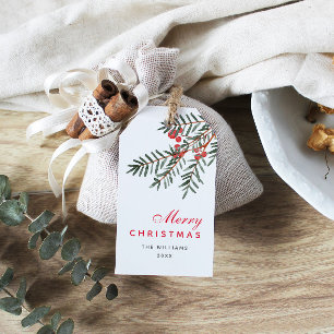 Pine Branch and Berry Personalised Holiday  Gift Tags