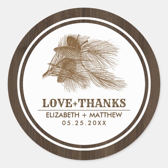 Pine Branch Barn Wood Farm Wedding Stickers (Front)