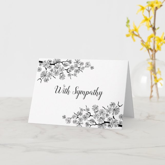 Pine Branch Black White Sympathy Card (Yellow Flower)