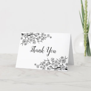 Pine Branch Black White Thank You Card