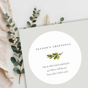 Pine Branch Christmas Address Season's Greetings Classic Round Sticker