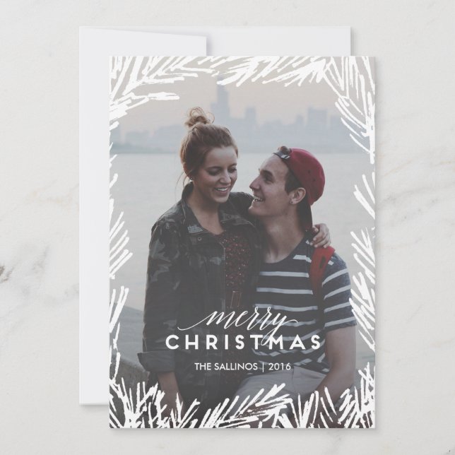 Pine Branch Frame Holiday Card (Front)