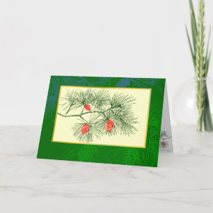 Pine Branch Holiday Art Blank Greeting Card
