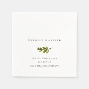 Pine Branch Our First Christmas Merrily Married Napkin