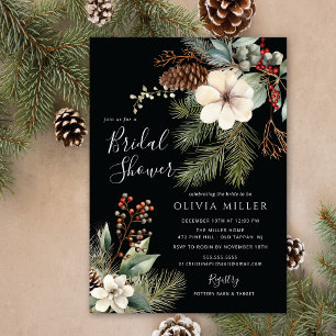 Pine Branch Winter Botanical Bridal Shower  Invitation