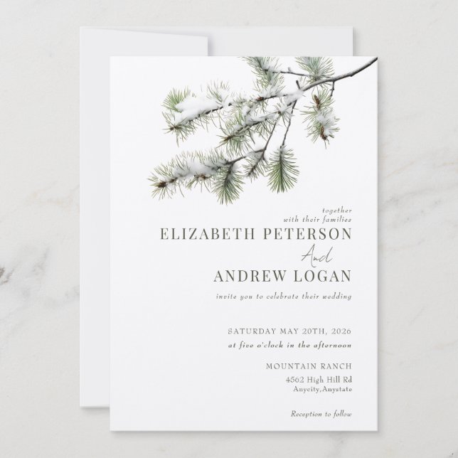 Pine Branch | Winter Forest Wedding Invitation (Front)