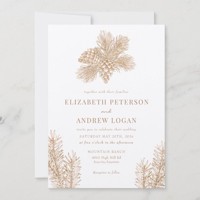 Pine Branch | Winter Forest Wedding Invitation (Front)