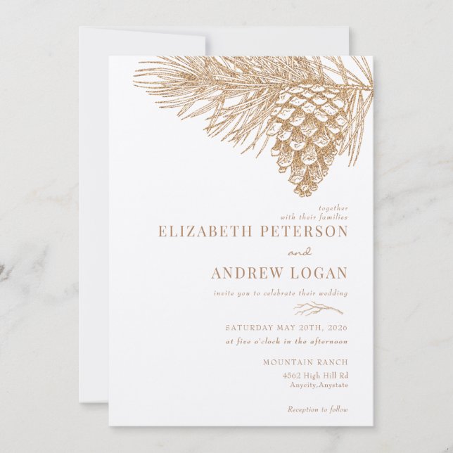 Pine Branch | Winter Forest Wedding Invitation (Front)