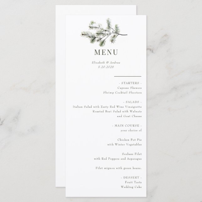 Pine Branch | Winter Forest | Wedding Menu (Front/Back)