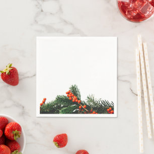 Pine Branch with Berries Greens Napkin