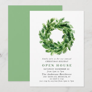 Pine Branch Wreath CHRISTMAS HOLIDAY OPEN HOUSE Invitation
