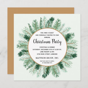 Pine Branch Wreath Christmas Party Invitations