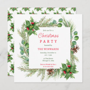 Pine Branches and Berries Christmas Party  Invitation