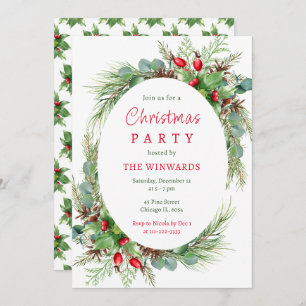 Pine Branches and Berries Christmas Party  Invitation