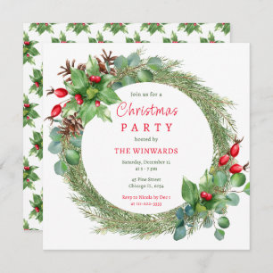 Pine Branches and Berries Christmas Party  Invitation