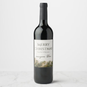 Pine Branches and Christmas Lights Custom Name Wine Label