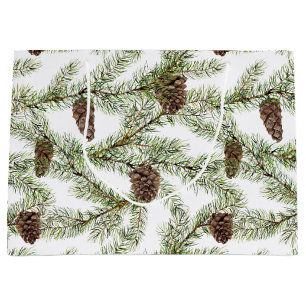 Pine branches and cones Christmas, New Year Large Gift Bag