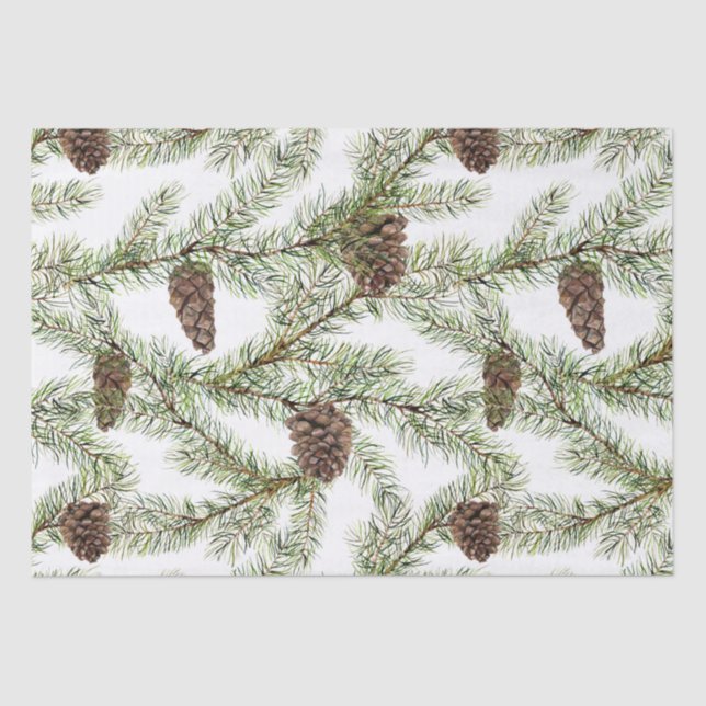 Pine branches and cones Christmas, New Year Tissue Paper (Front)