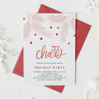 Pine Branches and Holly Berries Pink Holiday Party