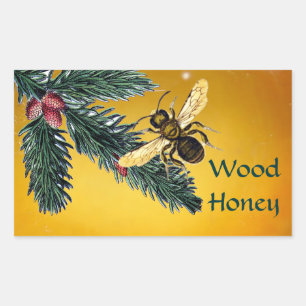 PINE BRANCHES AND HONEY BEE / BEEKEEPER BEEKEEPING RECTANGULAR STICKER