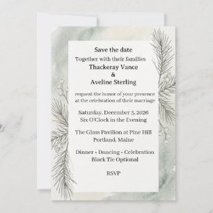 Pine Branches, Berries, Winter Foliage, Botanical  Invitation