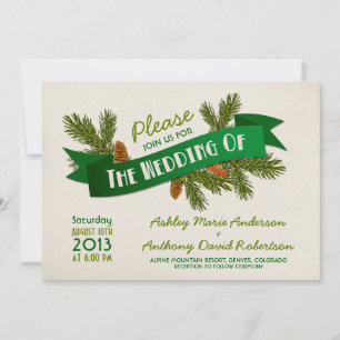 Pine Branches Cones Camping Glamping Wedding Invitation