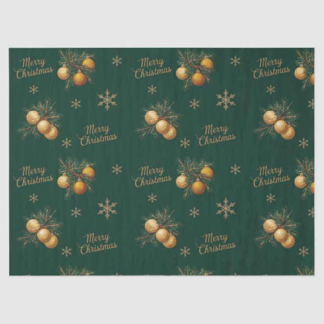 Pine Branches Gold Snowflake Bauble Ornament Tissue Paper (Front)