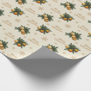 Pine Branches Gold Snowflake Bauble Ornament Wrapping Paper