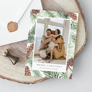 Pine Branches Greenery Photo Christmas Flat Holiday Card