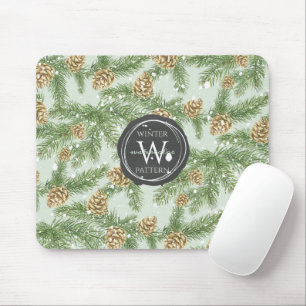 Pine Branches & Pine Cones Watercolor Pattern Mouse Mat