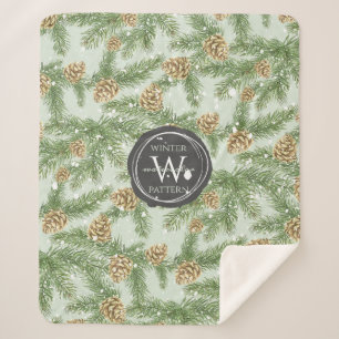 Pine Branches & Pine Cones Watercolor Pattern Sherpa Blanket