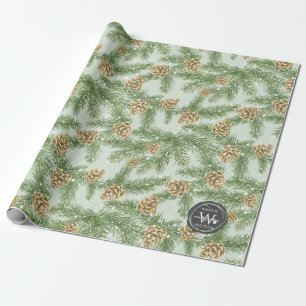 Pine Branches & Pine Cones Watercolor Pattern Wrapping Paper