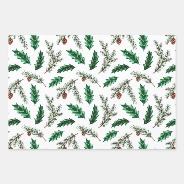 Pine Branches Wrapping Paper Sheet (Front)