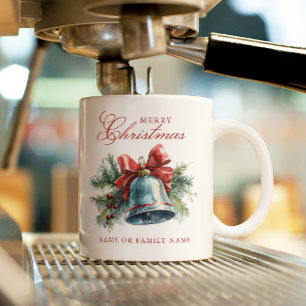 Pine brunches and Christmas Bell Merry Christmas Coffee Mug