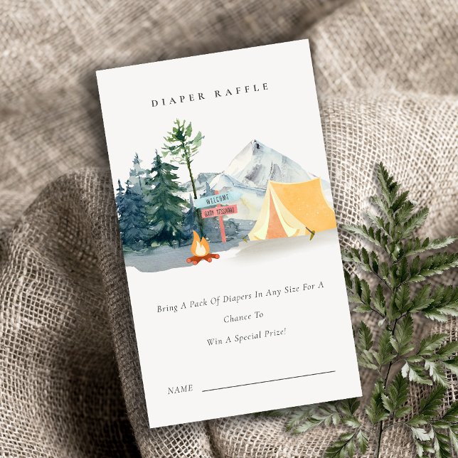 Pine Camping Mountain Diaper Raffle Baby Shower Enclosure Card (Creator Uploaded)